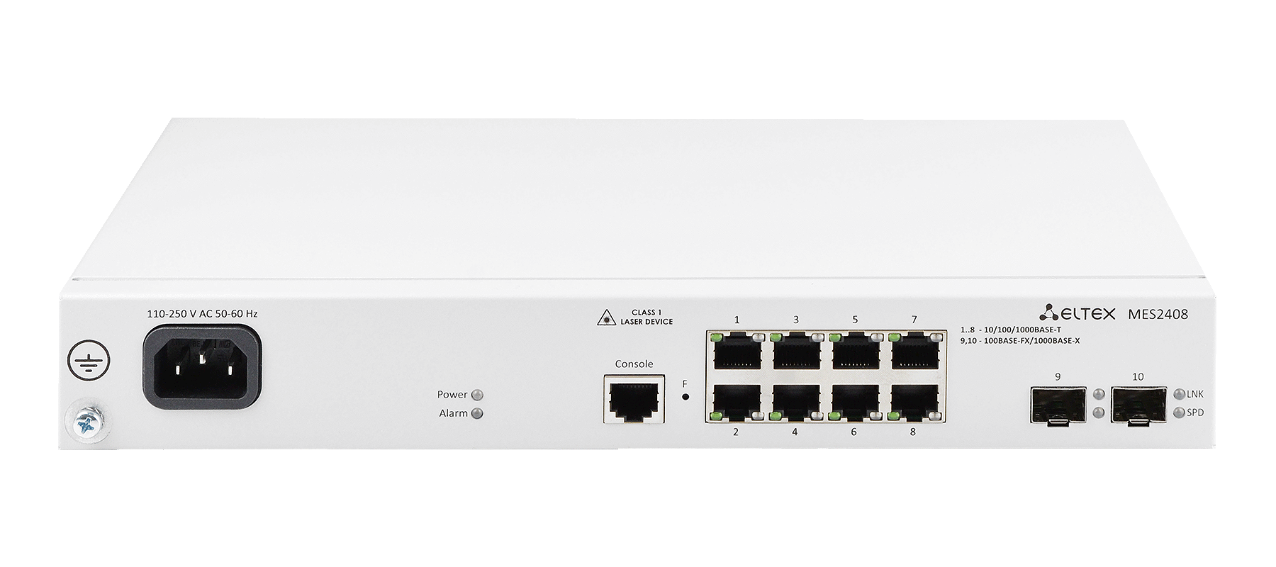 Ethernet-коммутатор MES2408, 8x10/100/1000BASE-T + 2x100/1000BASE-X, L2, 48V DC